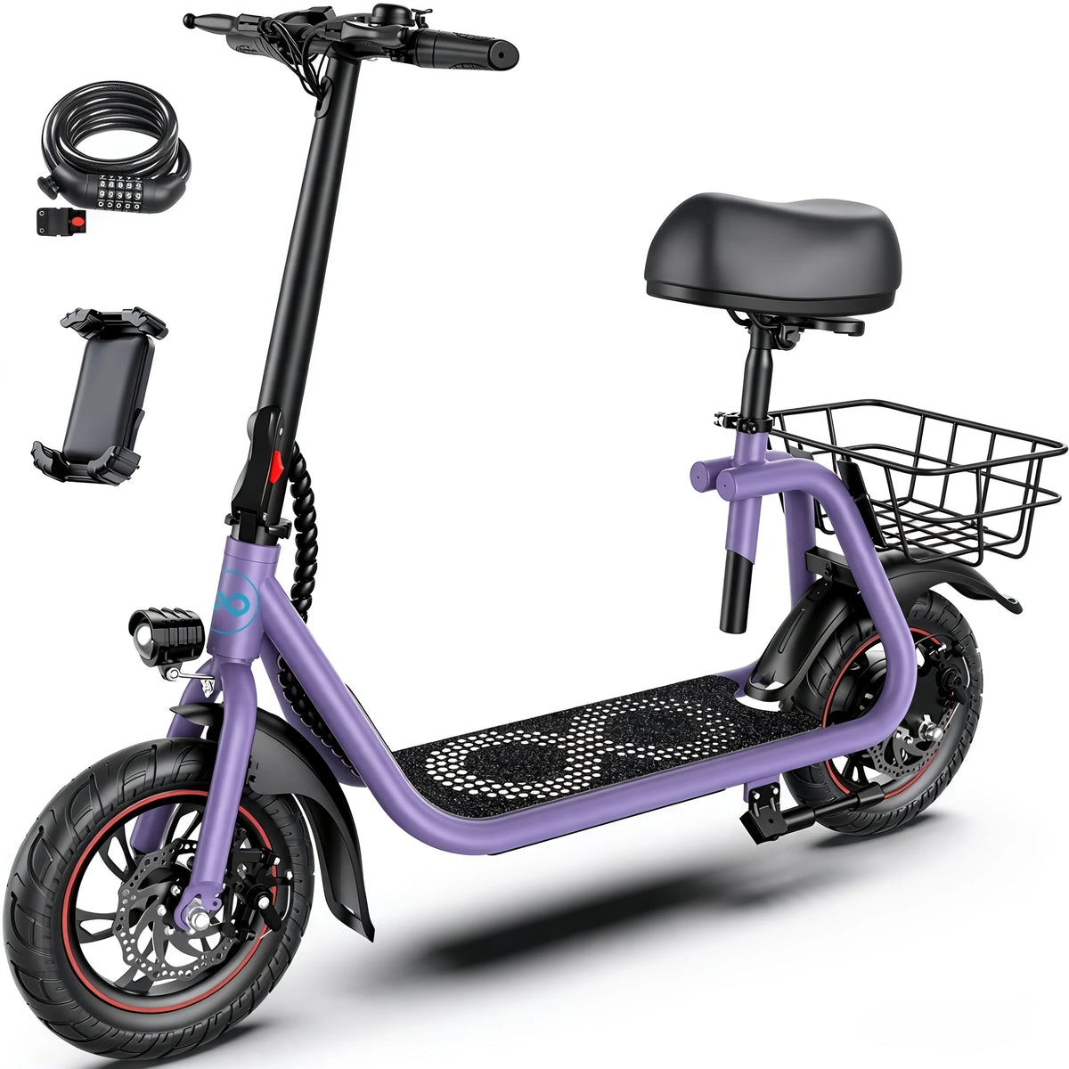 GYROSHOES Adult Electric Scooter With Seat Basket And Phone Holder