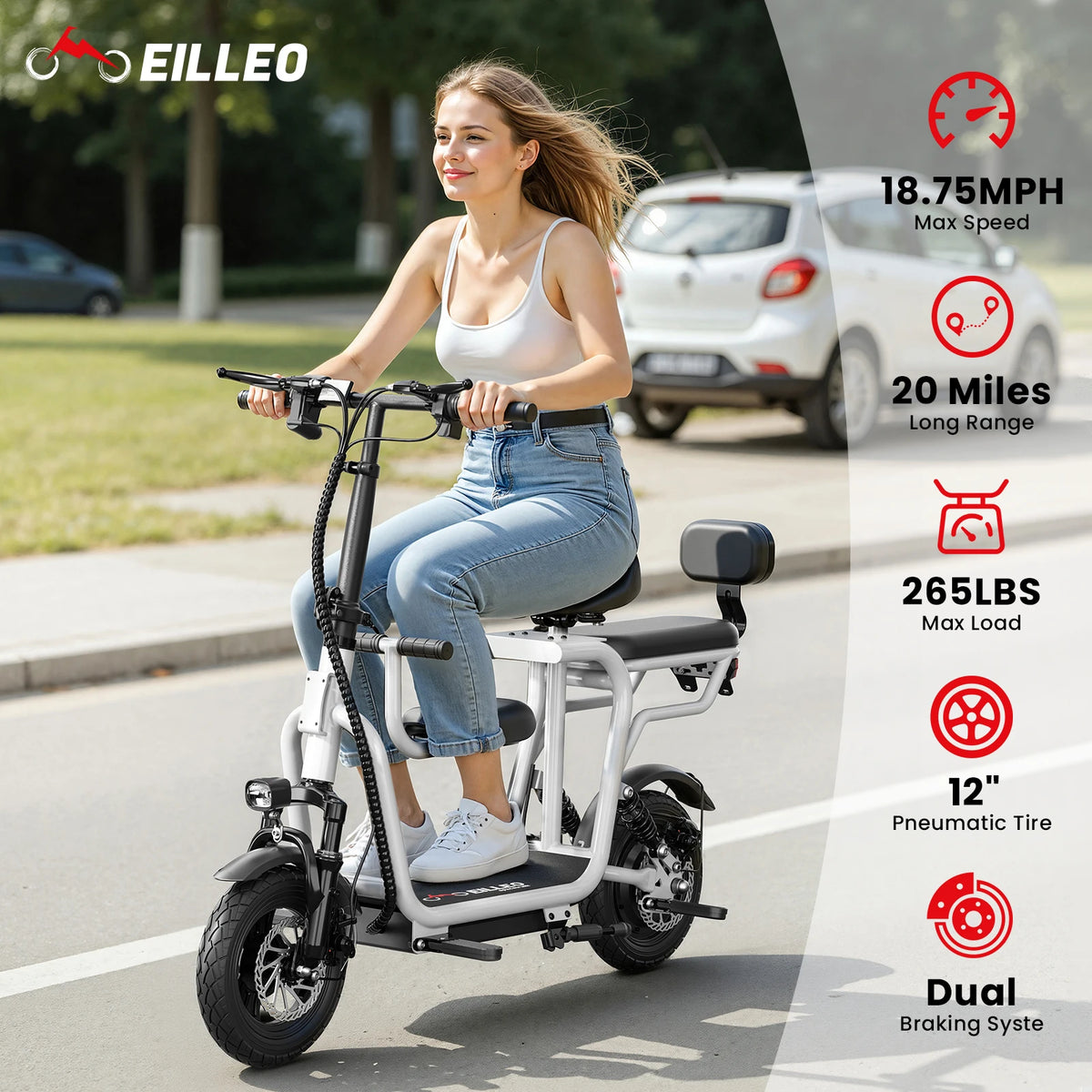 EILLEO Electric Scooter with Removable Child Seat and LCD Display