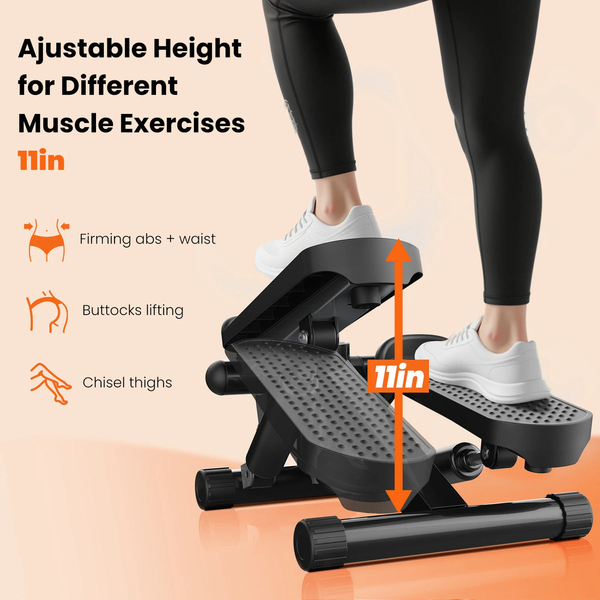 Hydraulic Mini Stepper With Resistance Bands And LCD Screen