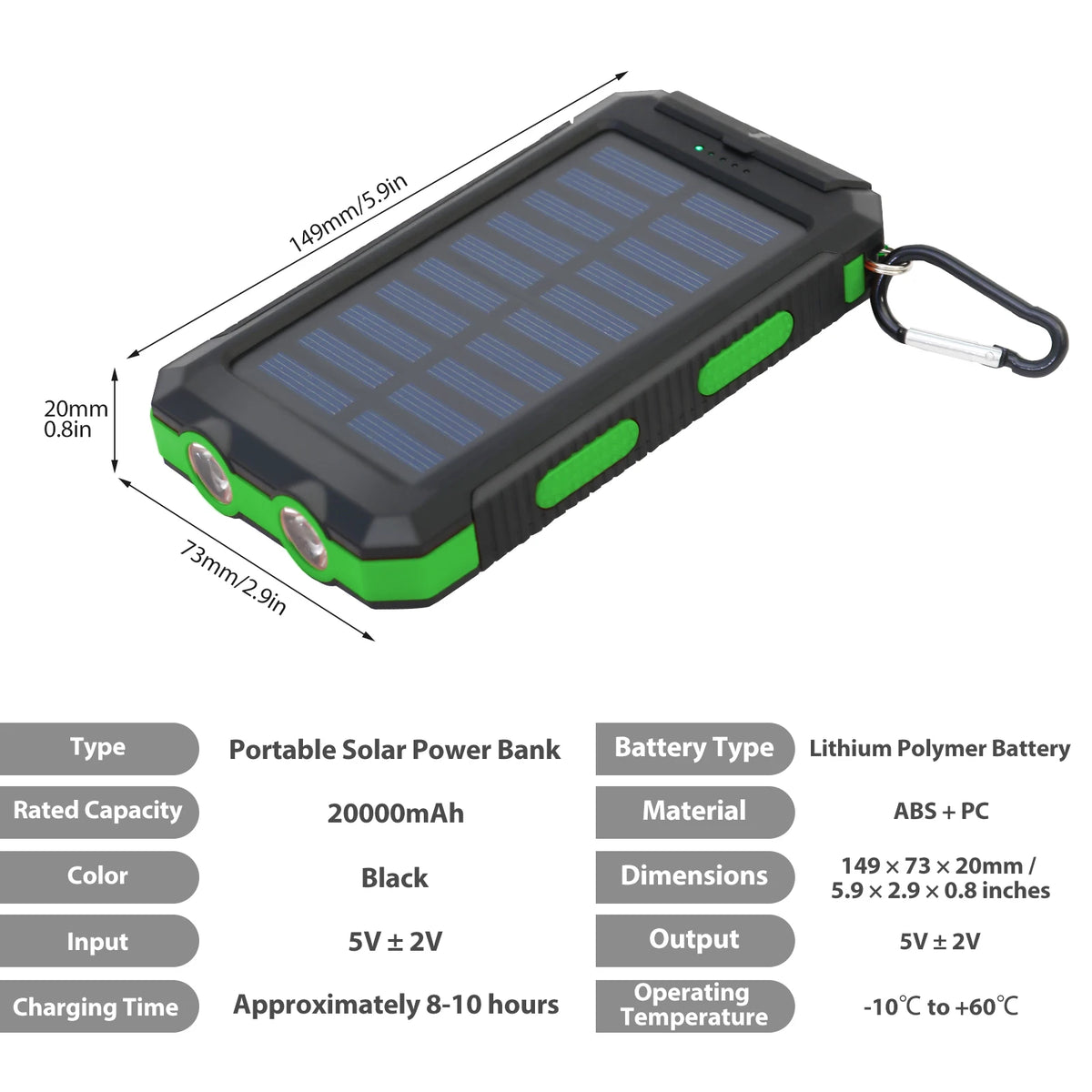 Waterproof Solar Charger Power Bank 20000mAh With Compass And Flashlight