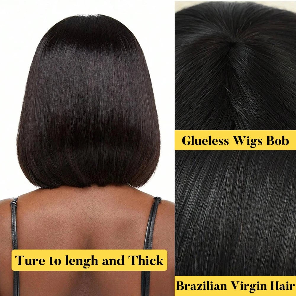 KEILANTRA Straight Human Hair Short Bob Wig With Bangs