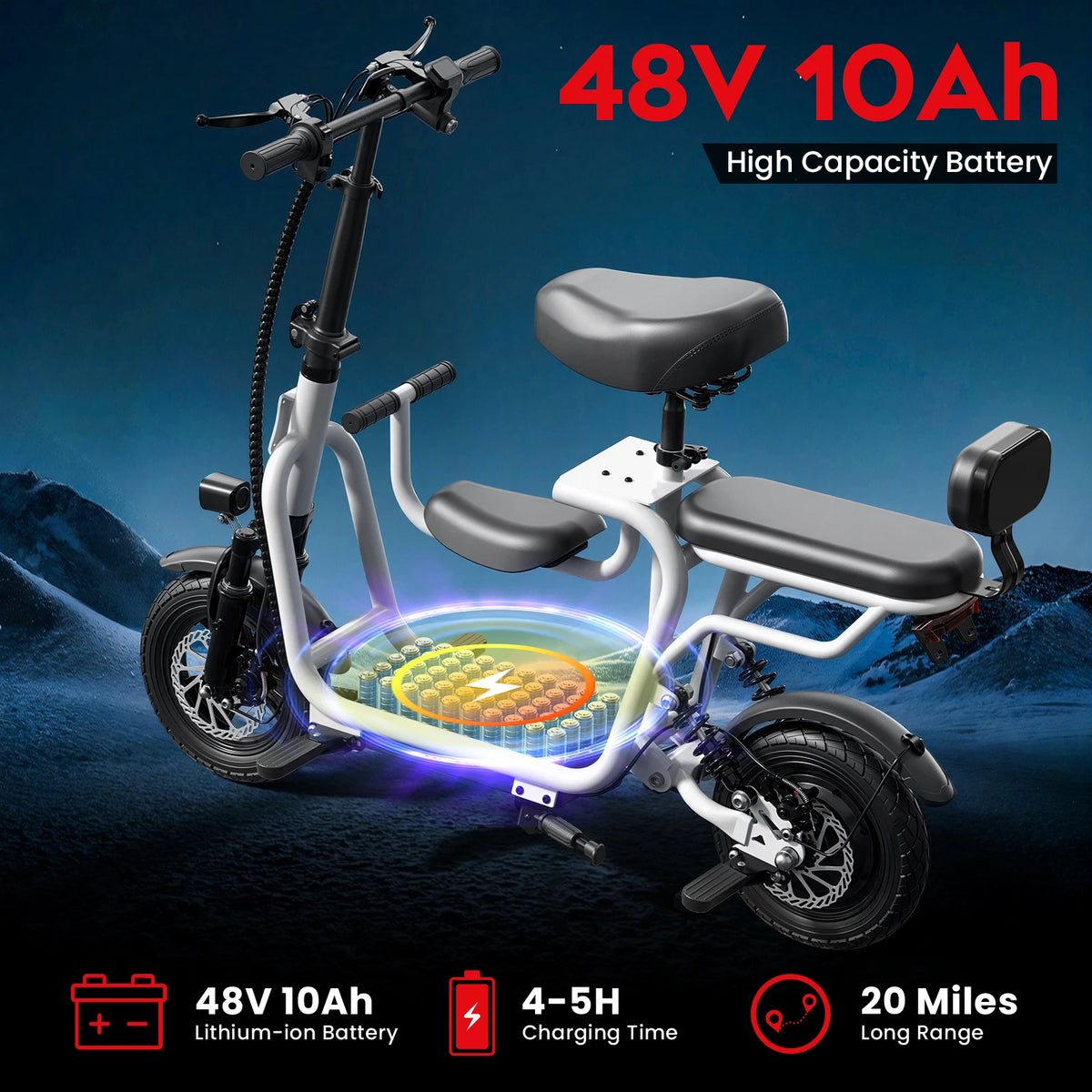 EILLEO Electric Scooter with Removable Child Seat and LCD Display