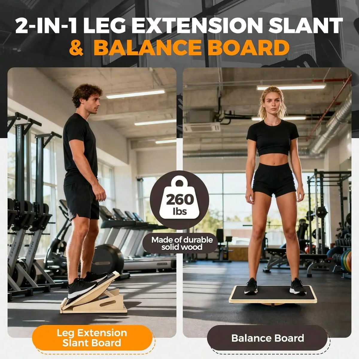 Adjustable Wooden Balance Board and Calf Stretcher for Strength Training