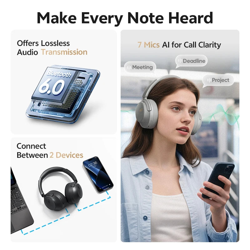 QCY H3S Over Ear Headphones With Adaptive Noise Cancellation