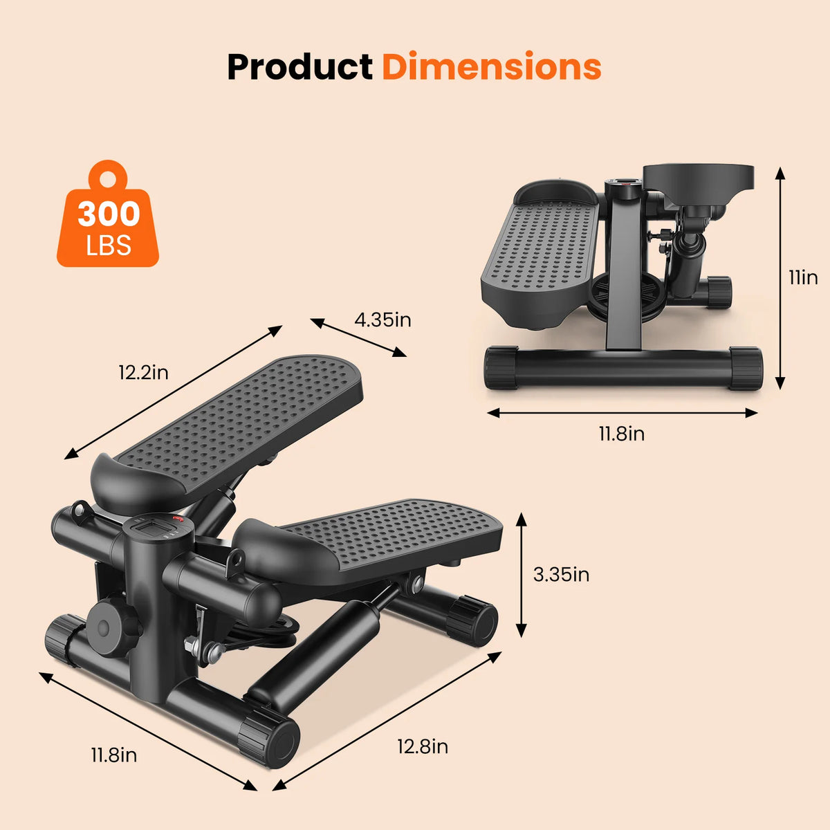 Hydraulic Mini Stepper With Resistance Bands And LCD Screen