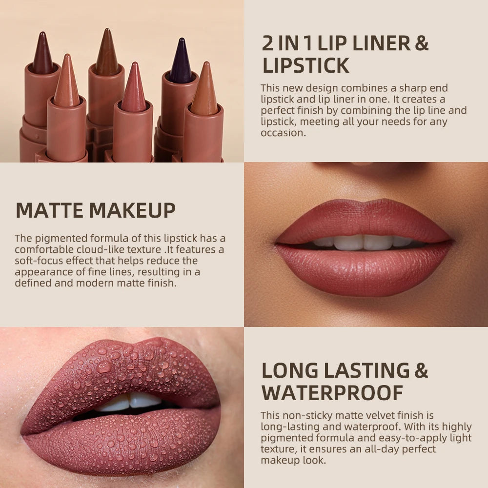 Ibcccndc Gradient Lip Crayon Waterproof Matte Contour Liner Tint