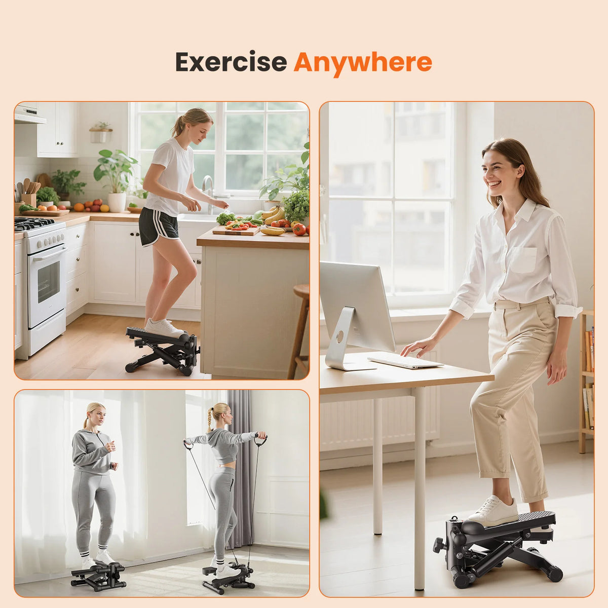 Hydraulic Mini Stepper With Resistance Bands And LCD Screen