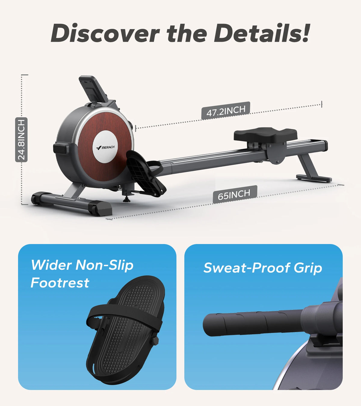 Merach Magnetic Rowing Machine With Bluetooth And Dual Slide Rail