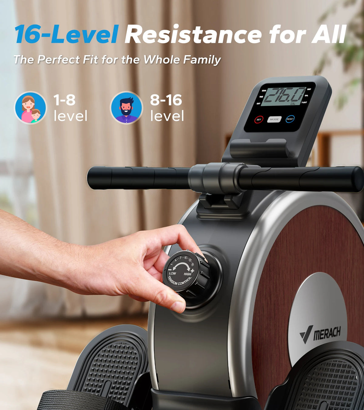 Merach Magnetic Rowing Machine With Bluetooth And Dual Slide Rail