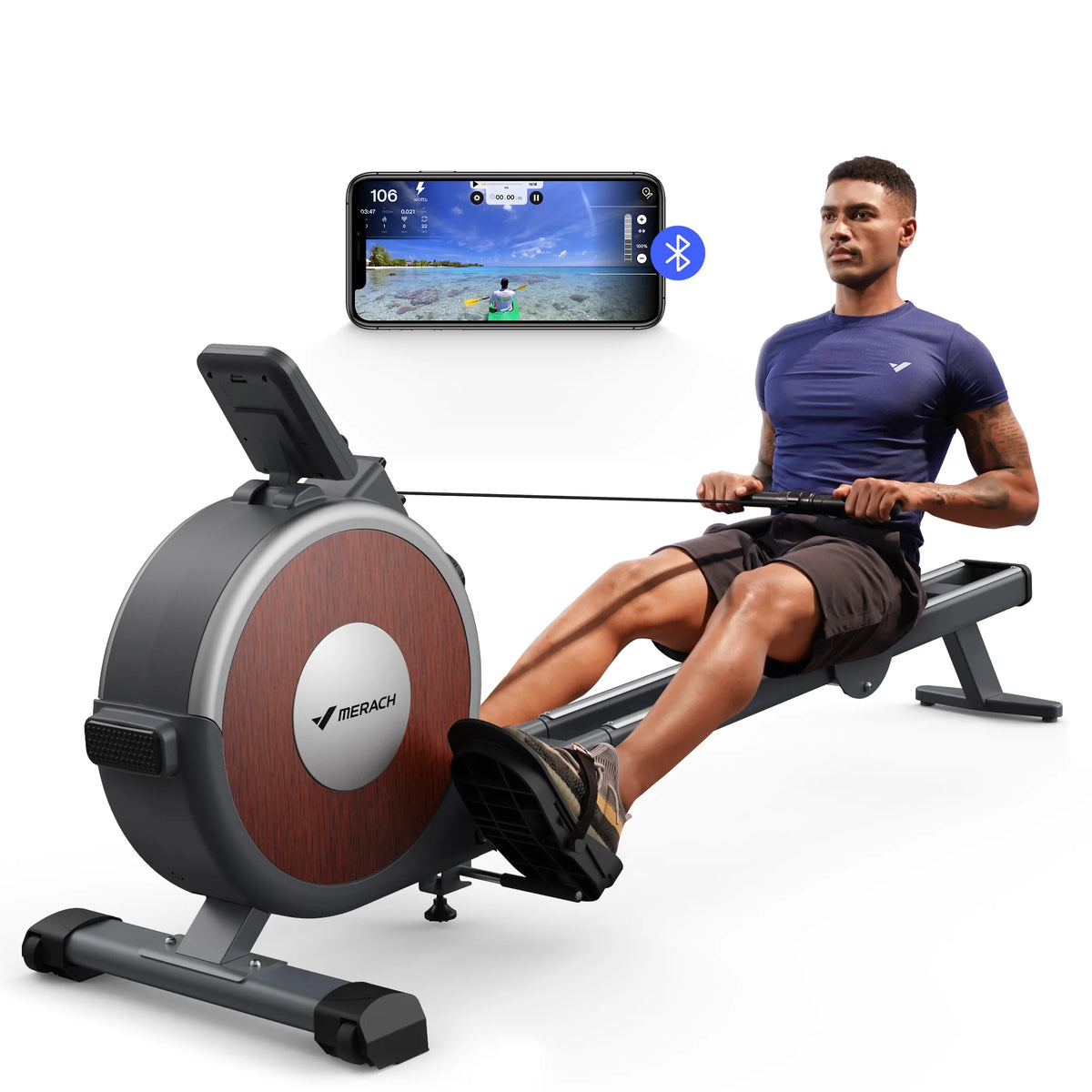 Merach Magnetic Rowing Machine With Bluetooth And Dual Slide Rail