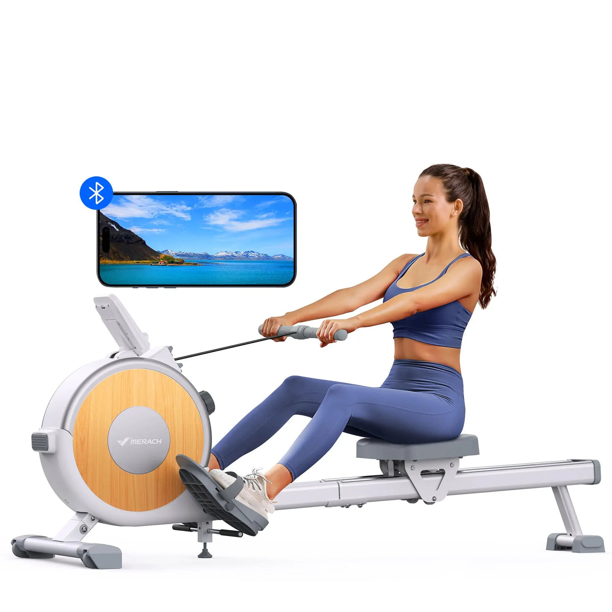Merach Magnetic Rowing Machine With Bluetooth And Dual Slide Rail