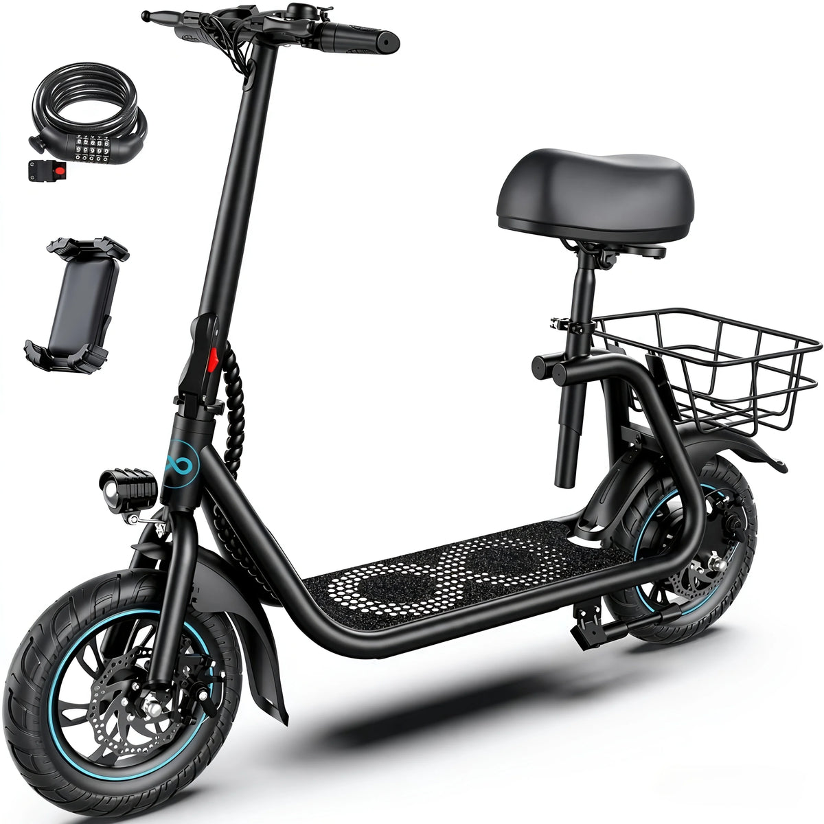 GYROSHOES Adult Electric Scooter With Seat Basket And Phone Holder