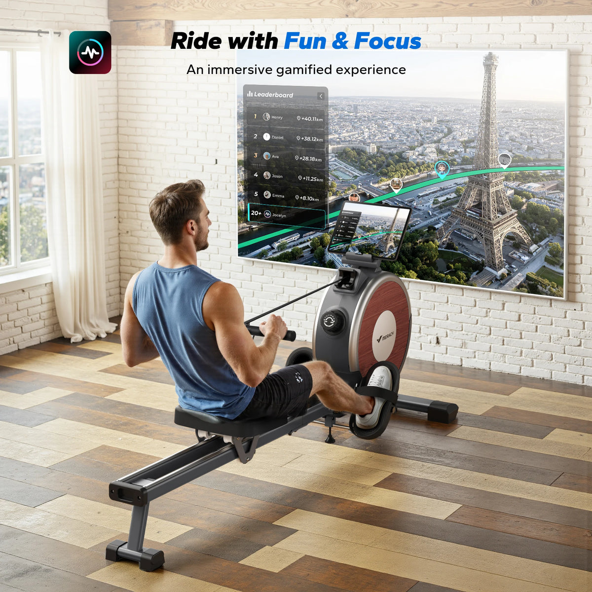 Merach Magnetic Rowing Machine With Bluetooth And Dual Slide Rail