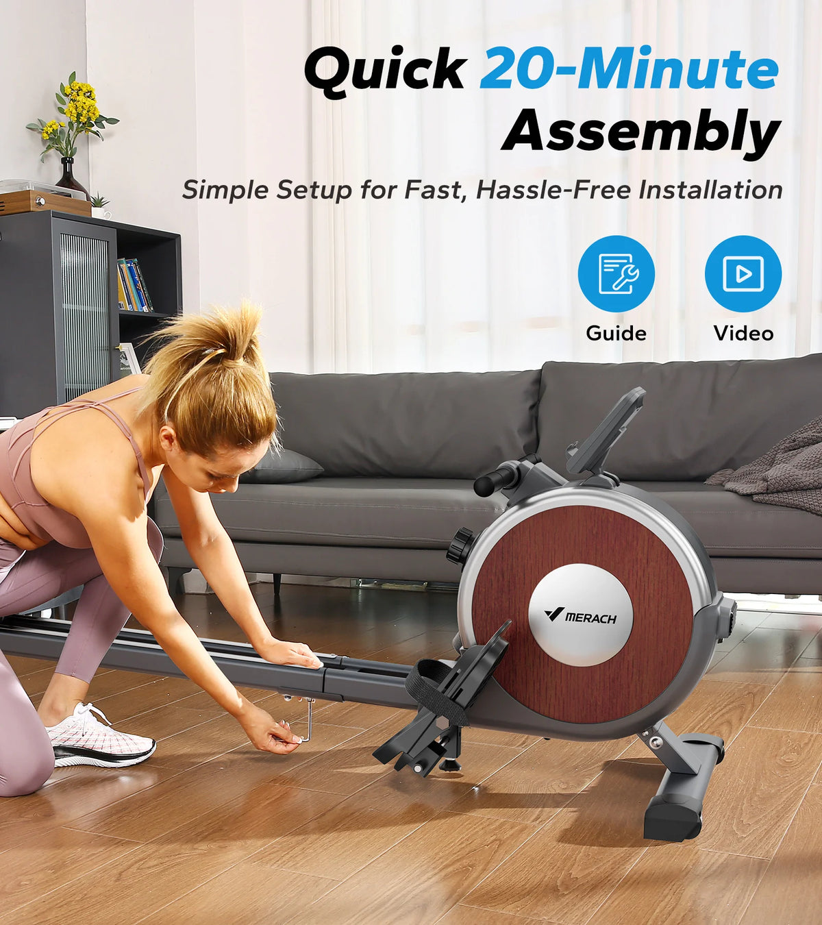 Merach Magnetic Rowing Machine With Bluetooth And Dual Slide Rail