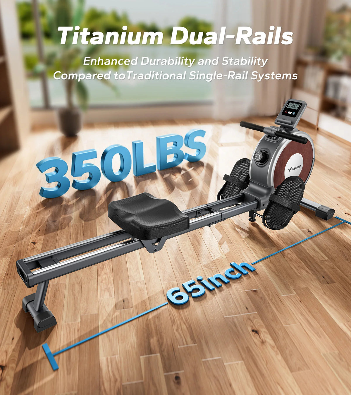 Merach Magnetic Rowing Machine With Bluetooth And Dual Slide Rail