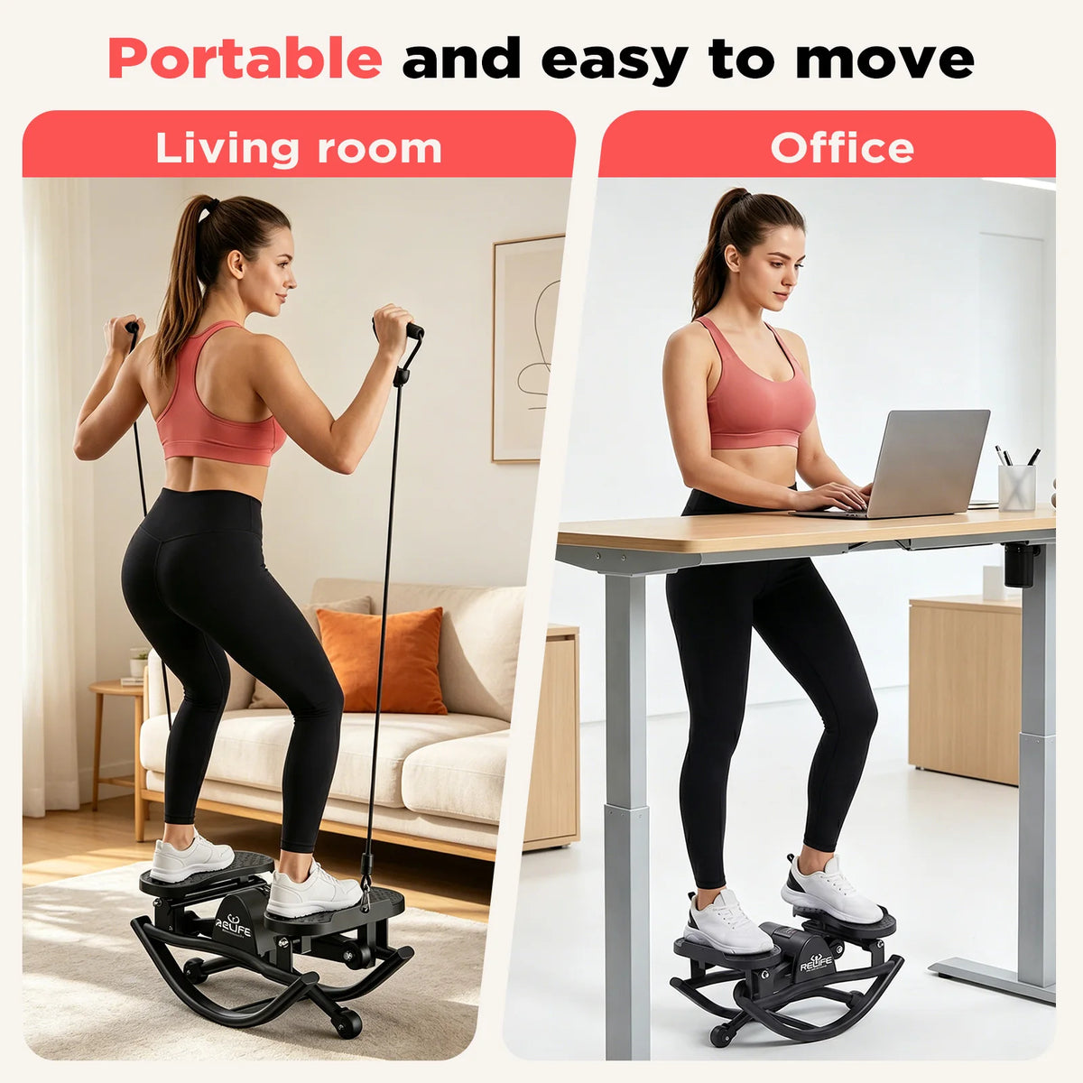 Relife 3D Lateral Rocking Stepper Resistance Bands And LCD Monitor