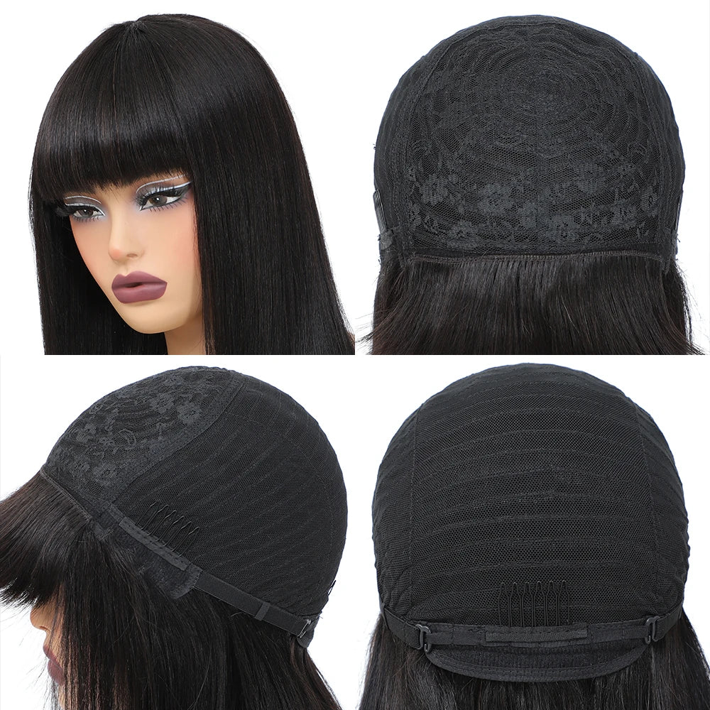 KEILANTRA Straight Human Hair Short Bob Wig With Bangs