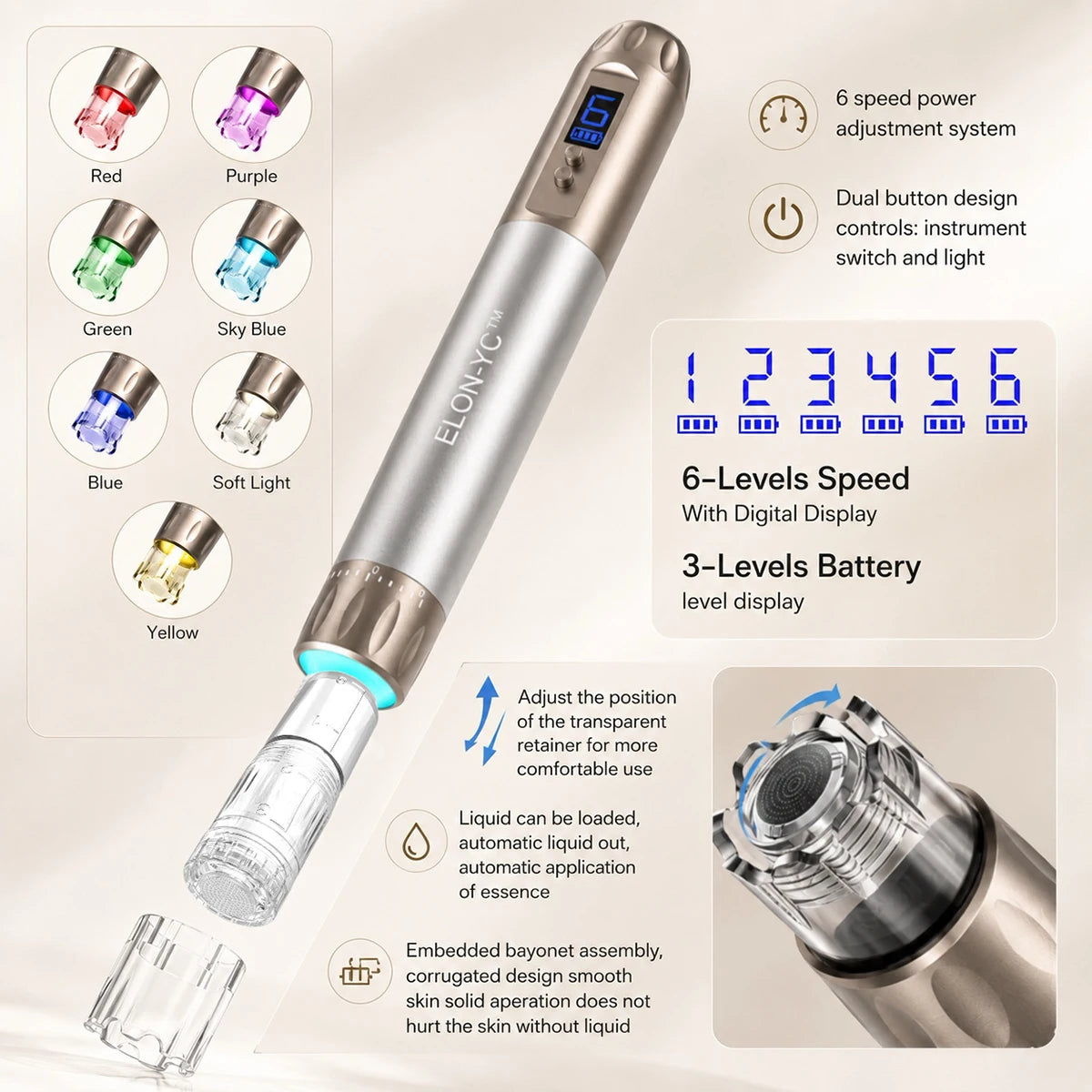 Elon Rechargeable Microneedling Pen With Ten Nano Cartridges