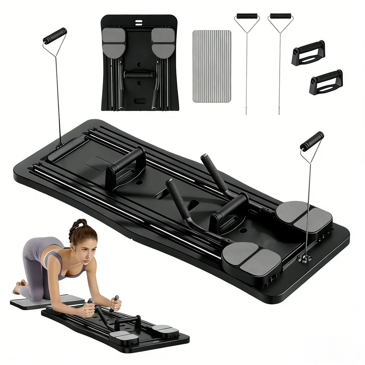 Foldable Workout Board With Resistance Bands And Push Up Handles