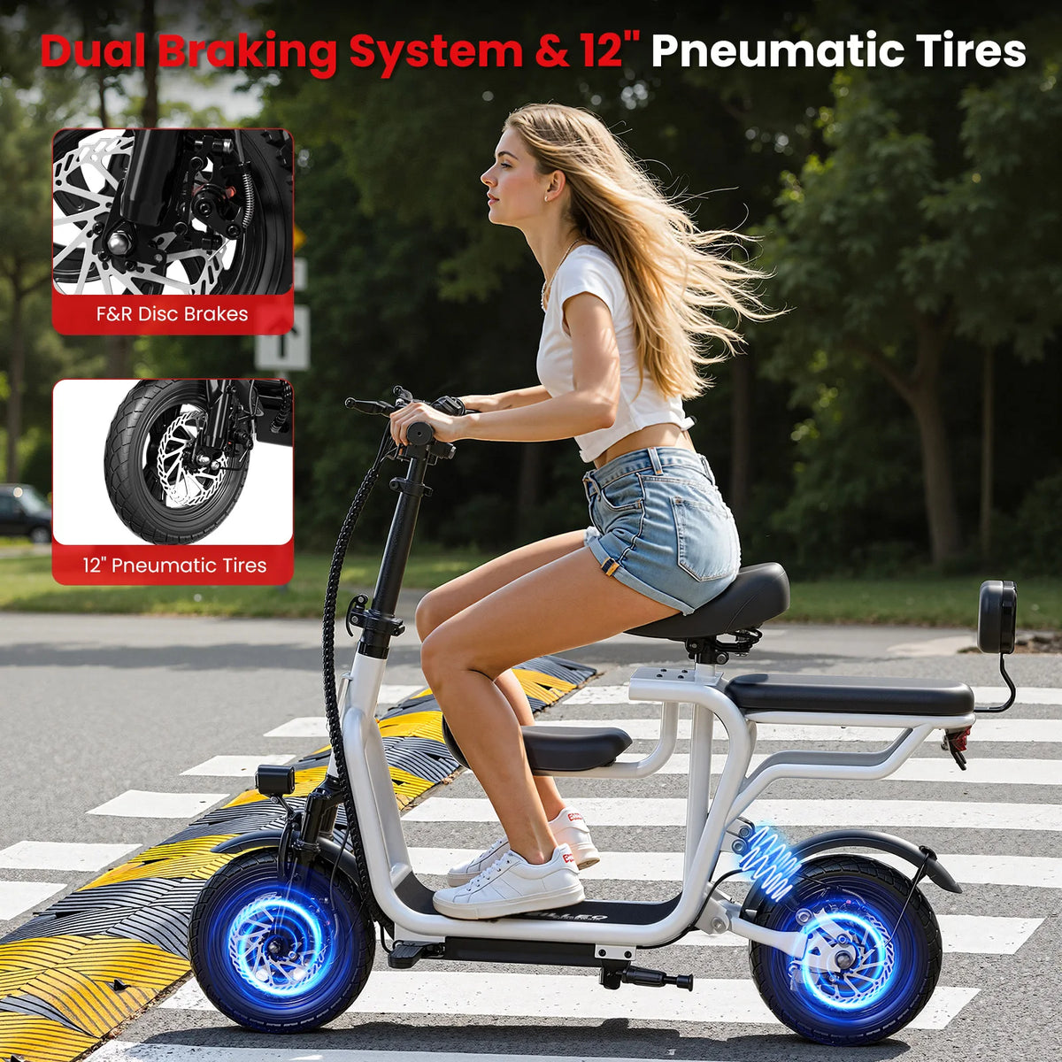 EILLEO Electric Scooter with Removable Child Seat and LCD Display