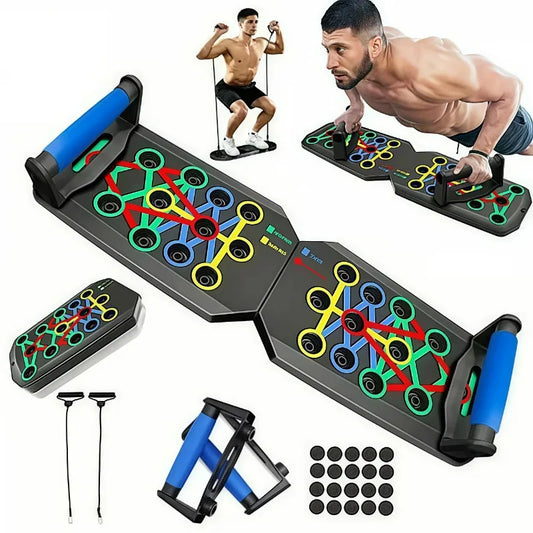 Foldable Push Up Board With Resistance Bands And Handles