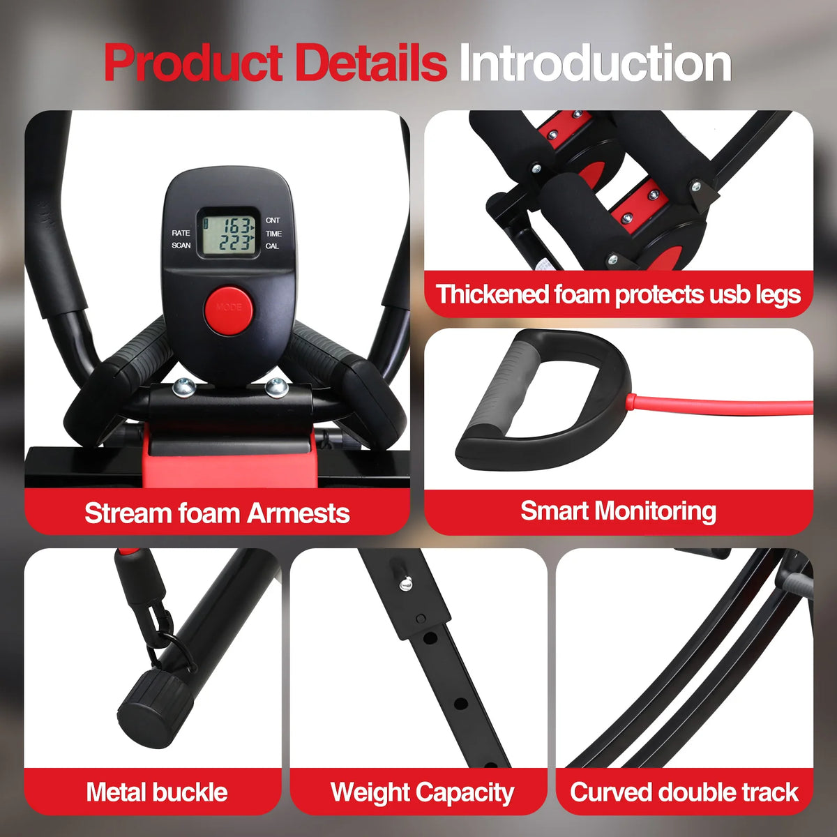 Adjustable Foldable Ab Machine With Resistance Bands And Lcd Display