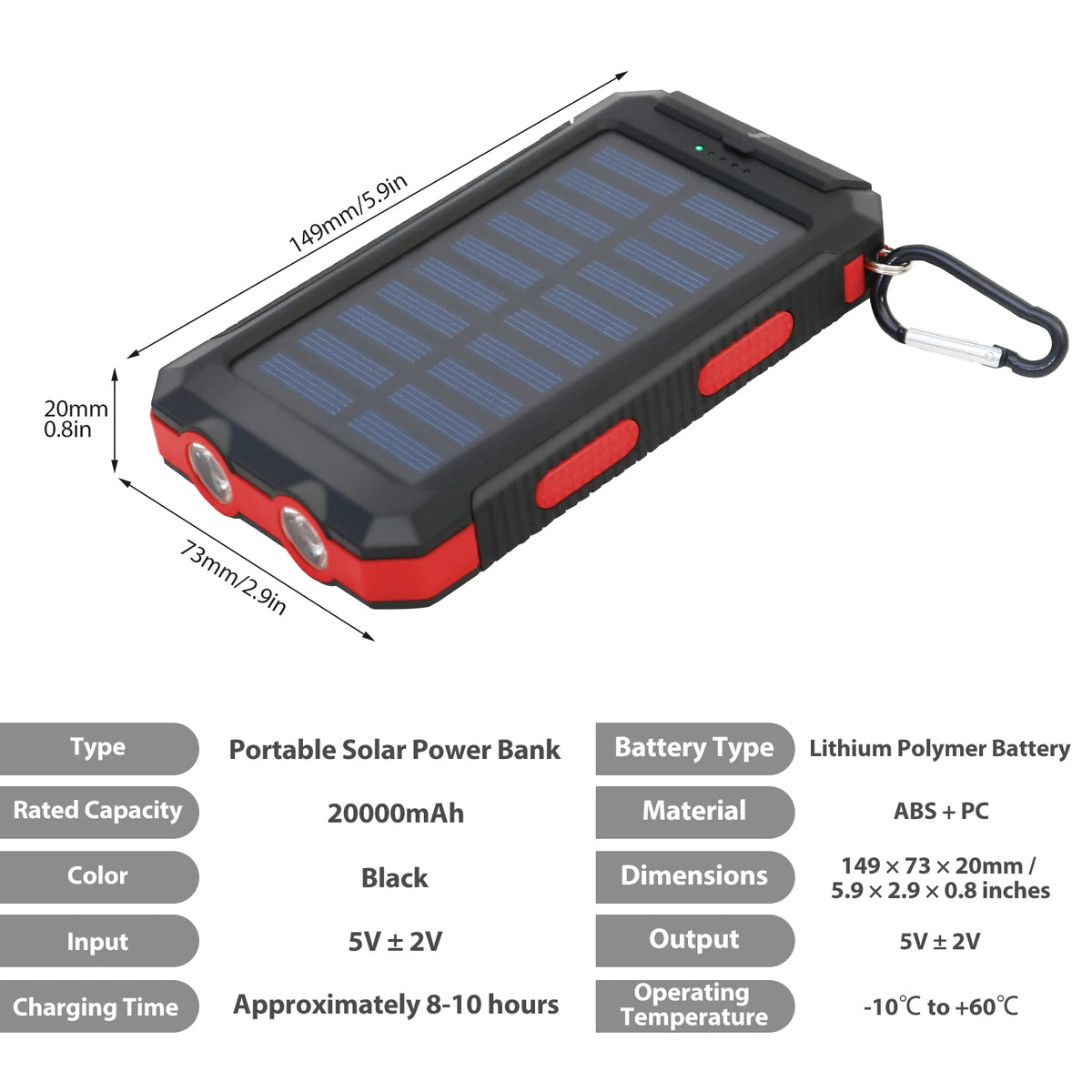 Waterproof Solar Charger Power Bank 20000mAh With Compass And Flashlight