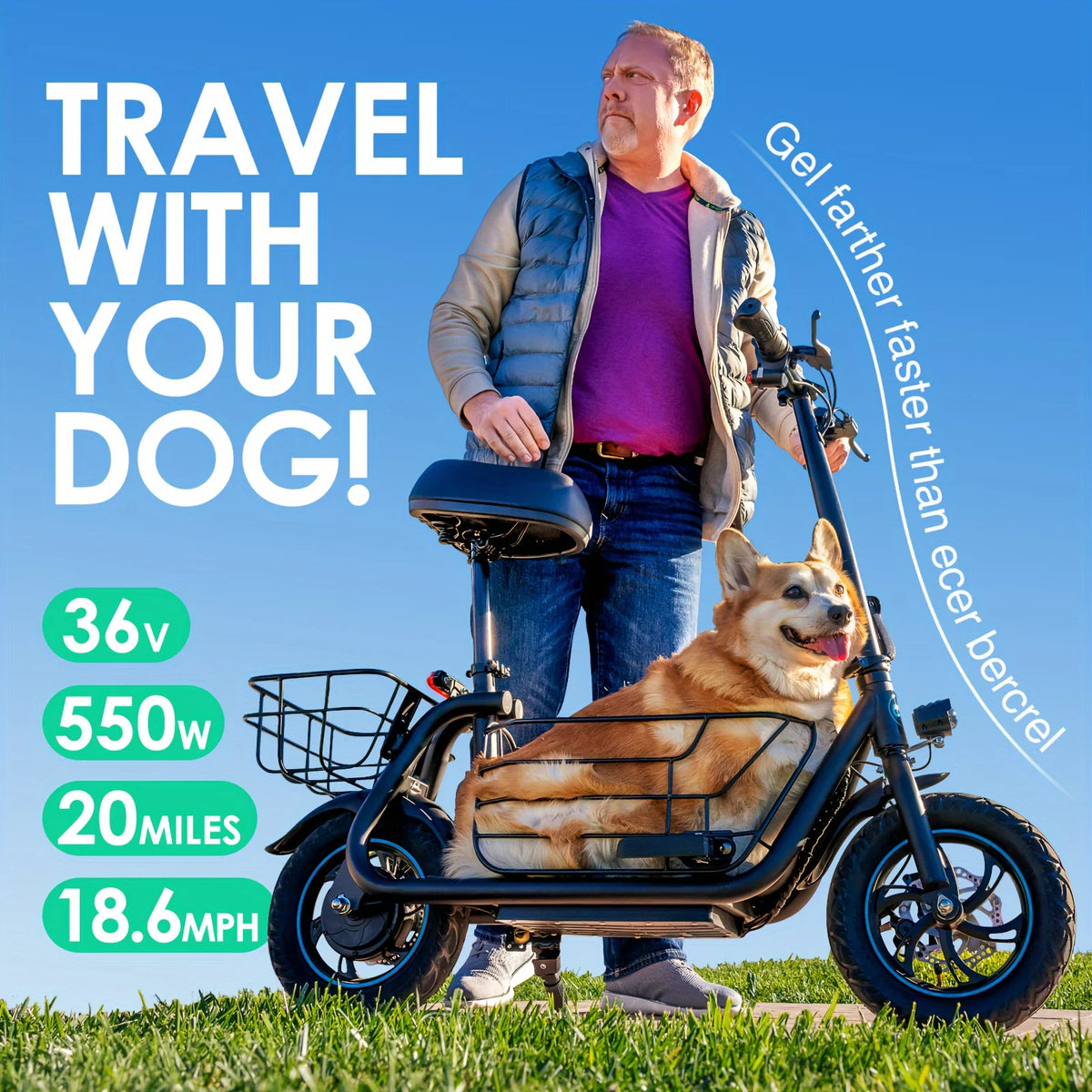 Gyroor Foldable Adult Electric Scooter With Pet Basket