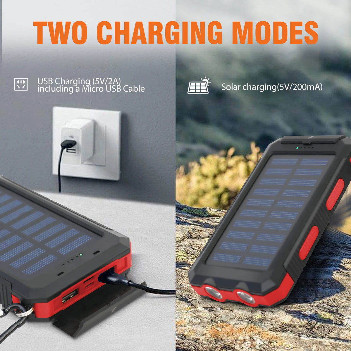 Waterproof Solar Charger Power Bank 20000mAh With Compass And Flashlight