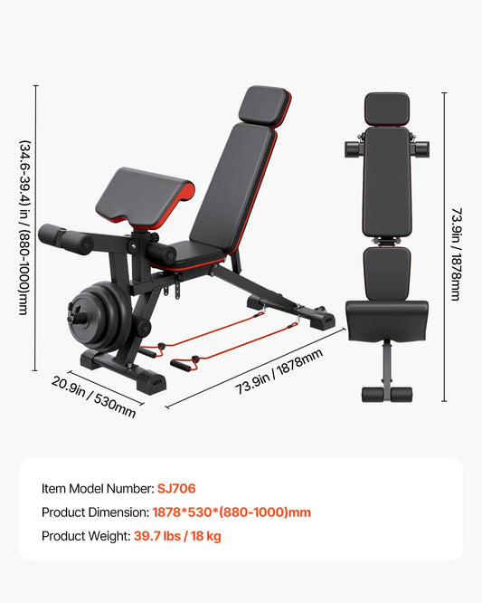 SucceBuy Adjustable Weight Bench for Full Body Strength Training