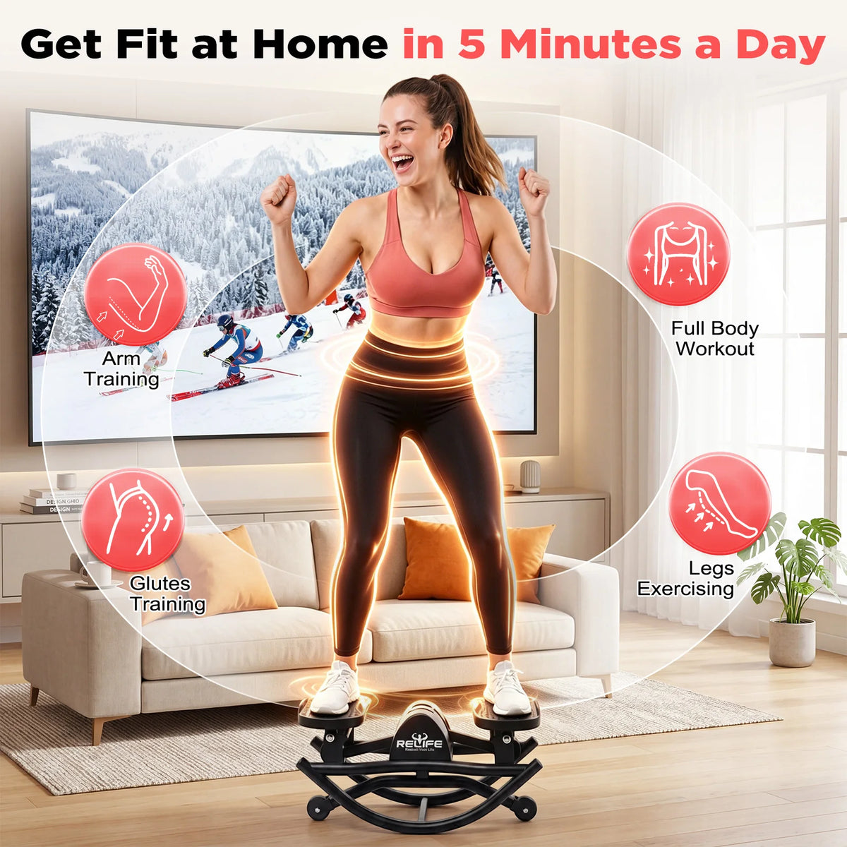 Relife 3D Lateral Rocking Stepper Resistance Bands And LCD Monitor