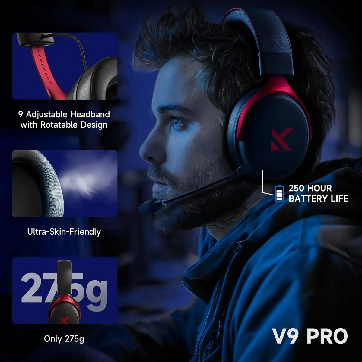 Mchose V9 Pro Wireless Gaming Headset Featuring Surround Sound