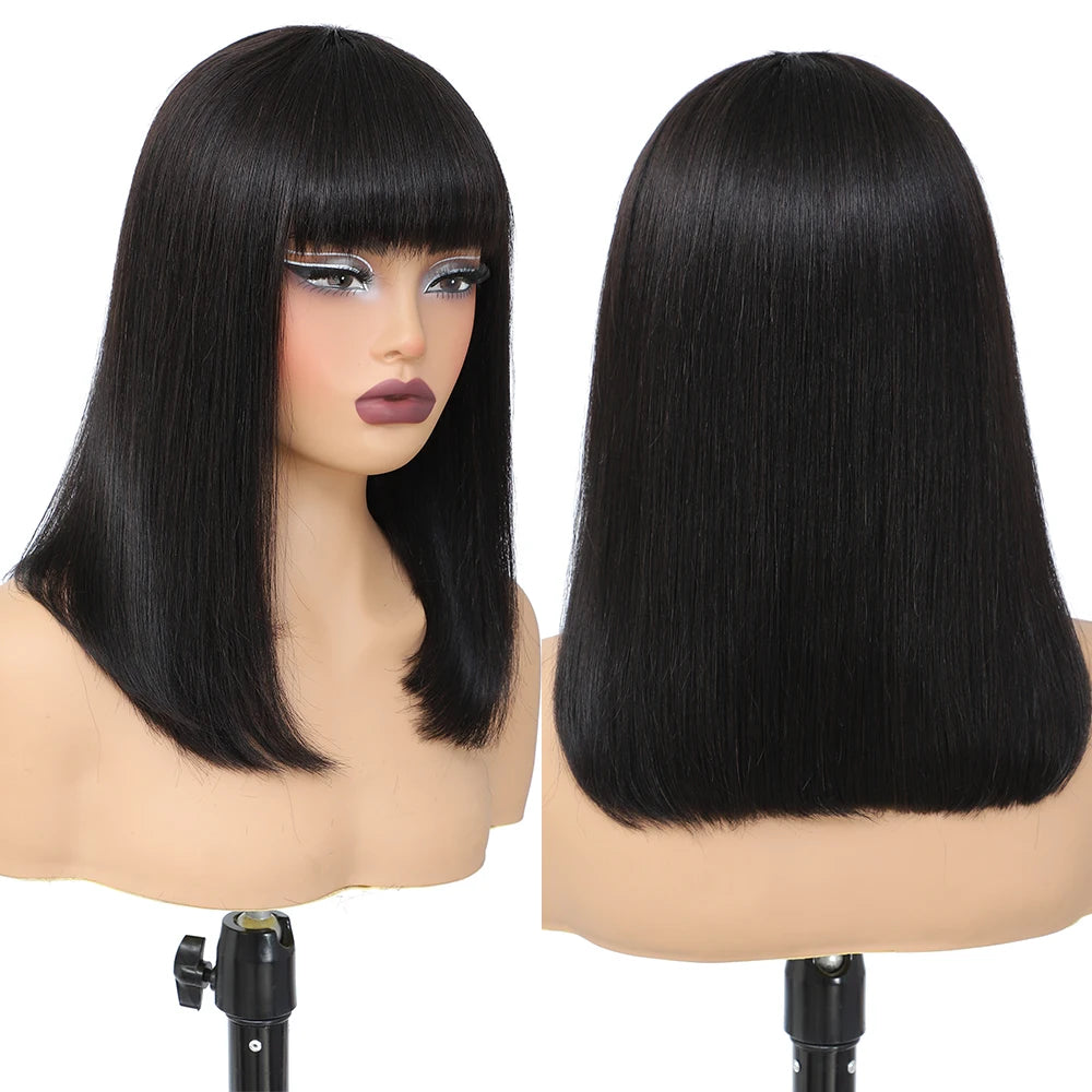 KEILANTRA Straight Human Hair Short Bob Wig With Bangs