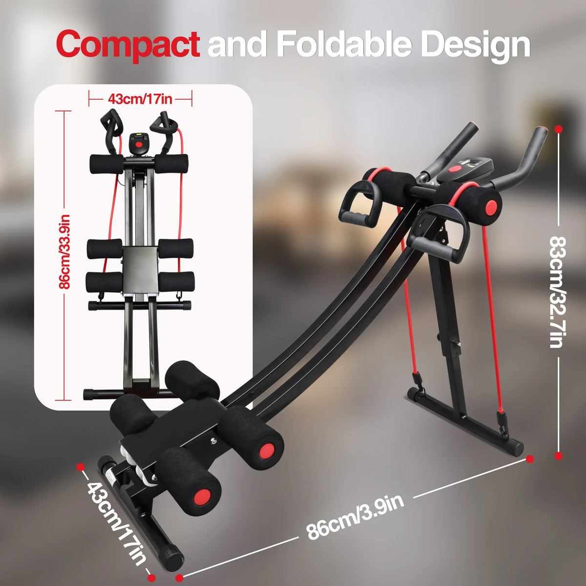 Adjustable Foldable Ab Machine With Resistance Bands And Lcd Display