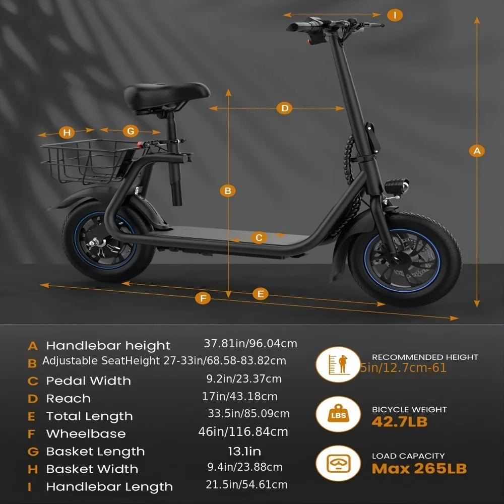 GYROSHOES Adult Electric Scooter With Seat Basket And Phone Holder