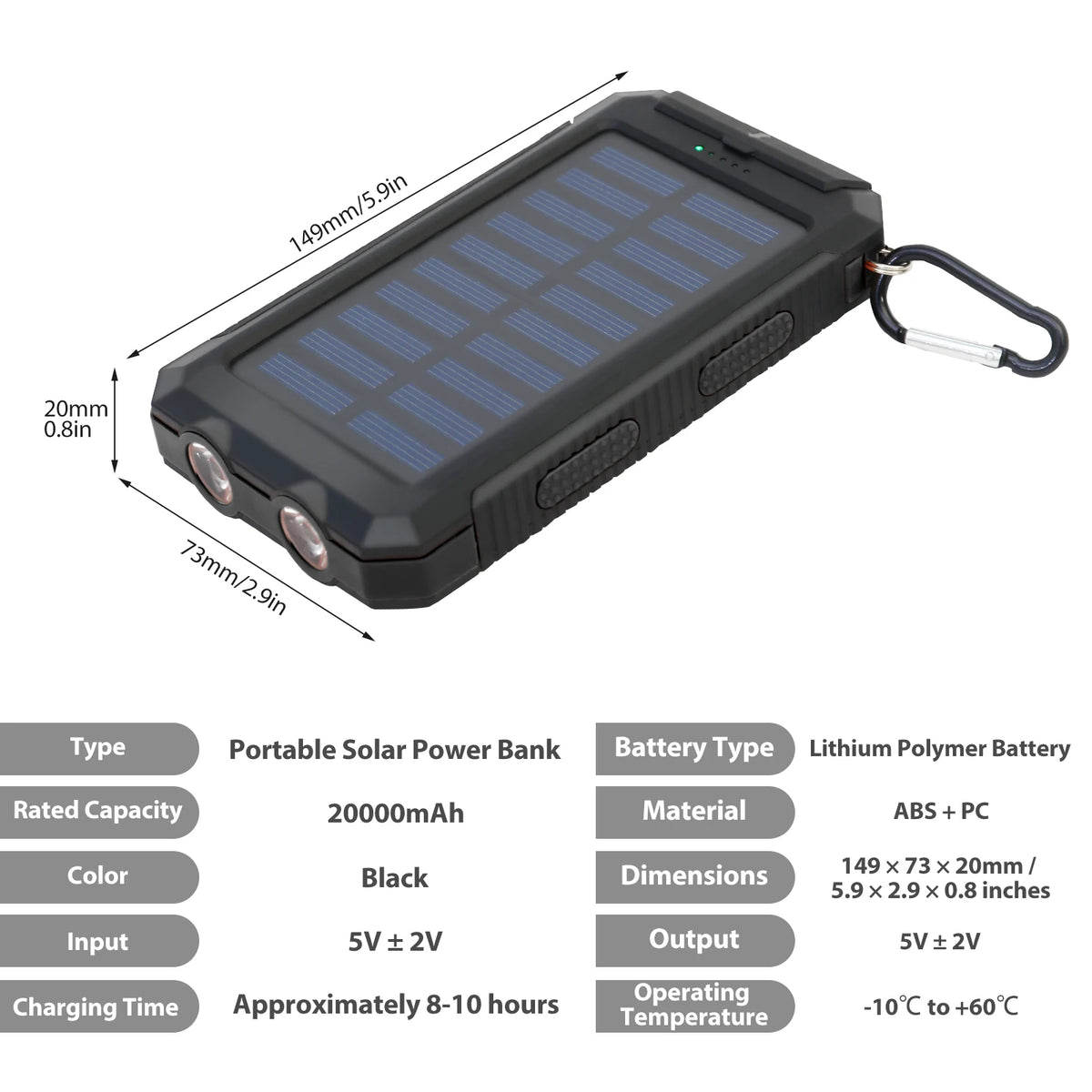 Waterproof Solar Charger Power Bank 20000mAh With Compass And Flashlight
