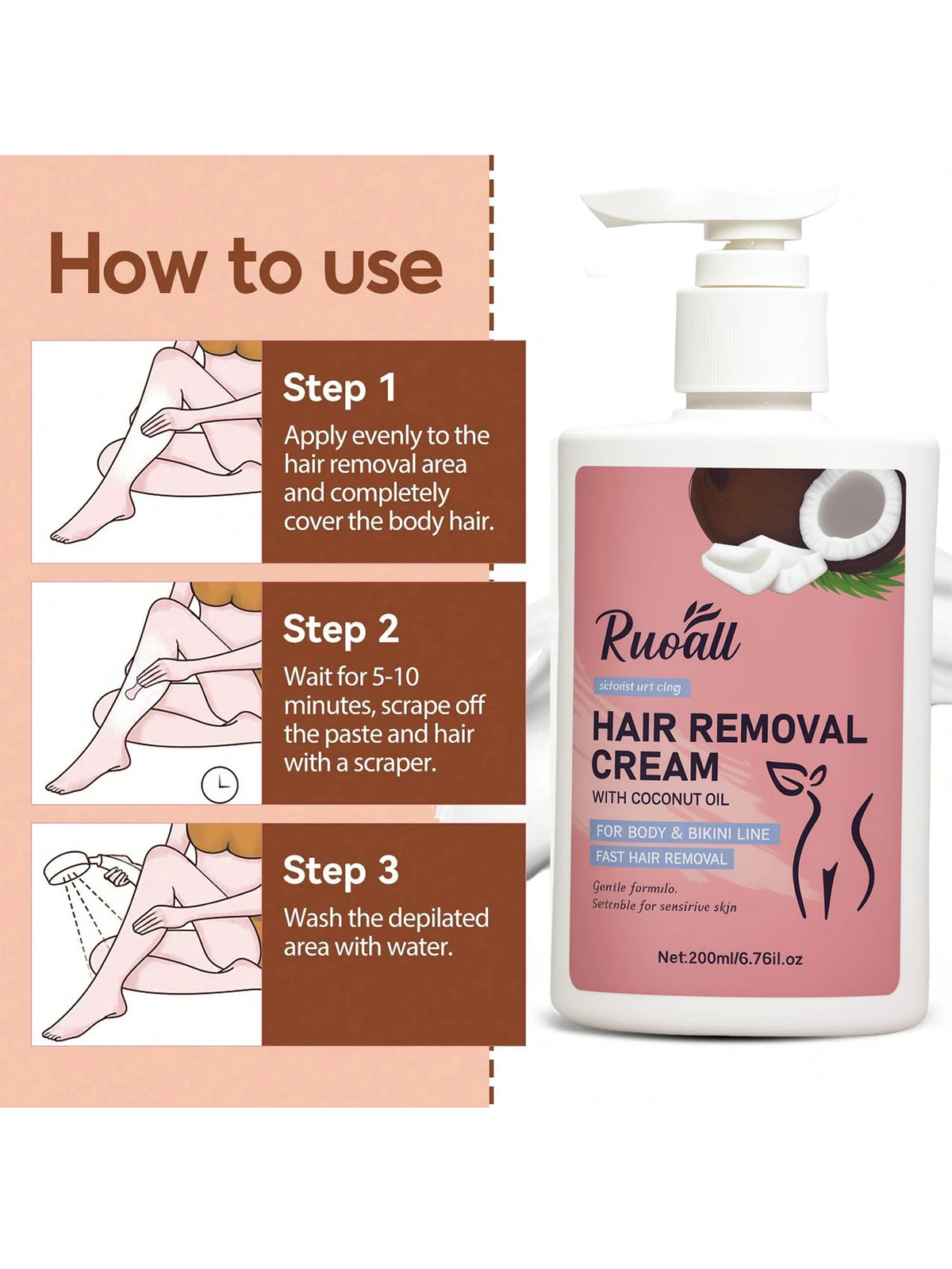 Women Coconut Gentle Hair Removal Cream For Sensitive Skin