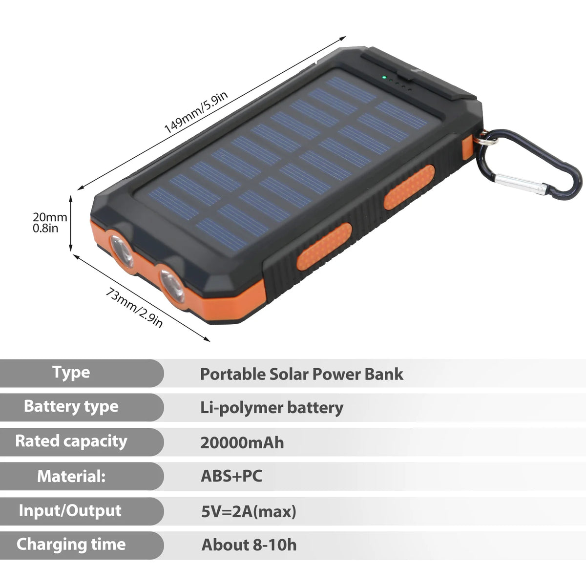 Waterproof Solar Charger Power Bank 20000mAh With Compass And Flashlight