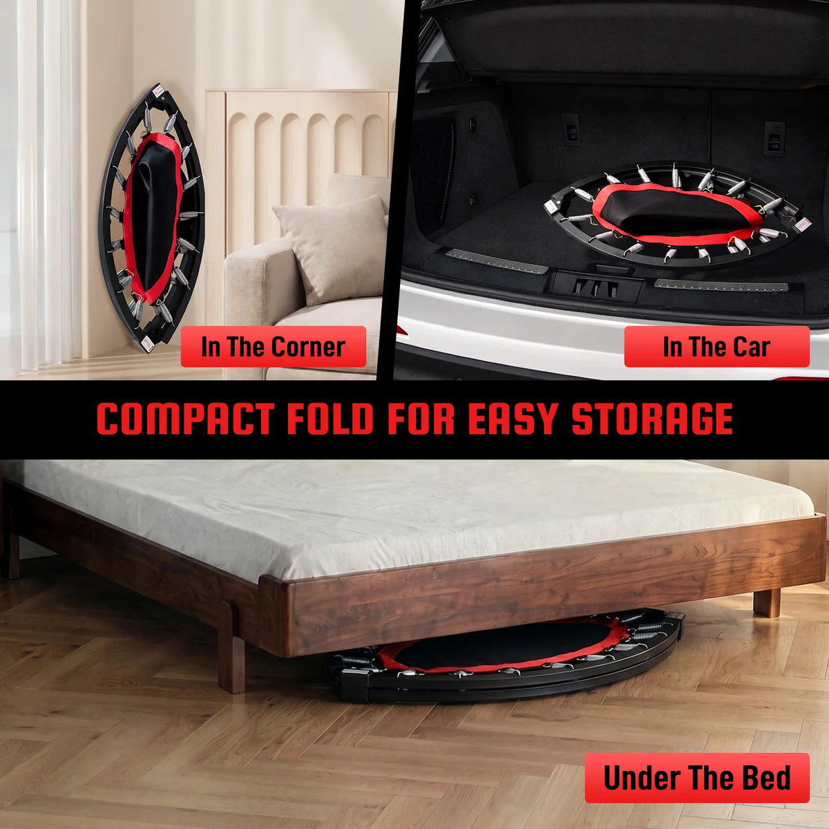 Folding Fitness Rebounder Trampoline With Handlebar For Adults And Kids