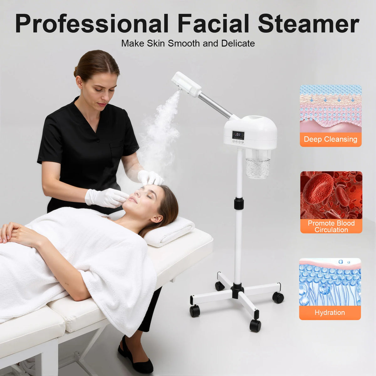 Bymaocar Standing Facial Steamer With Ozone And PTC Heating Technology