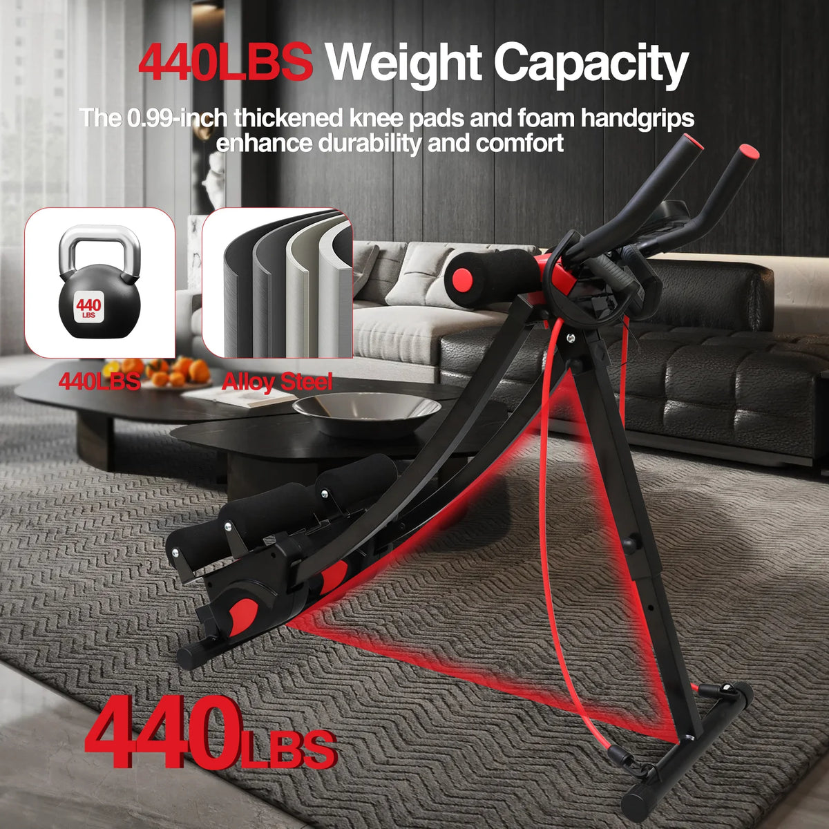 Adjustable Foldable Ab Machine With Resistance Bands And Lcd Display