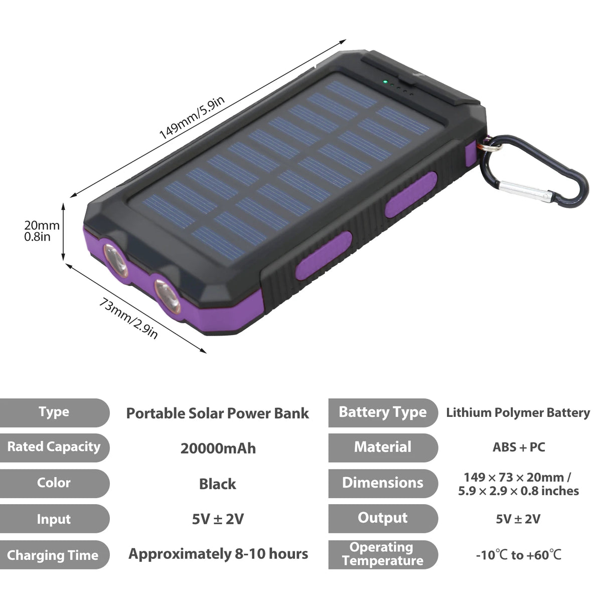Waterproof Solar Charger Power Bank 20000mAh With Compass And Flashlight