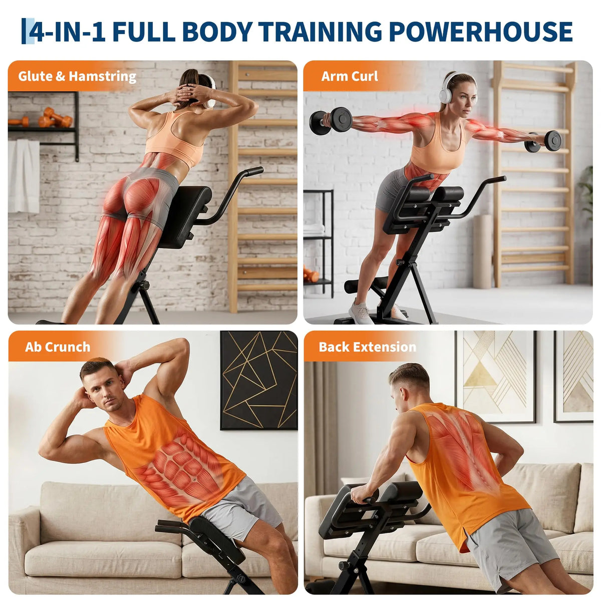 HiMISS Adjustable Roman Chair Hyperextension Bench For Home Fitness