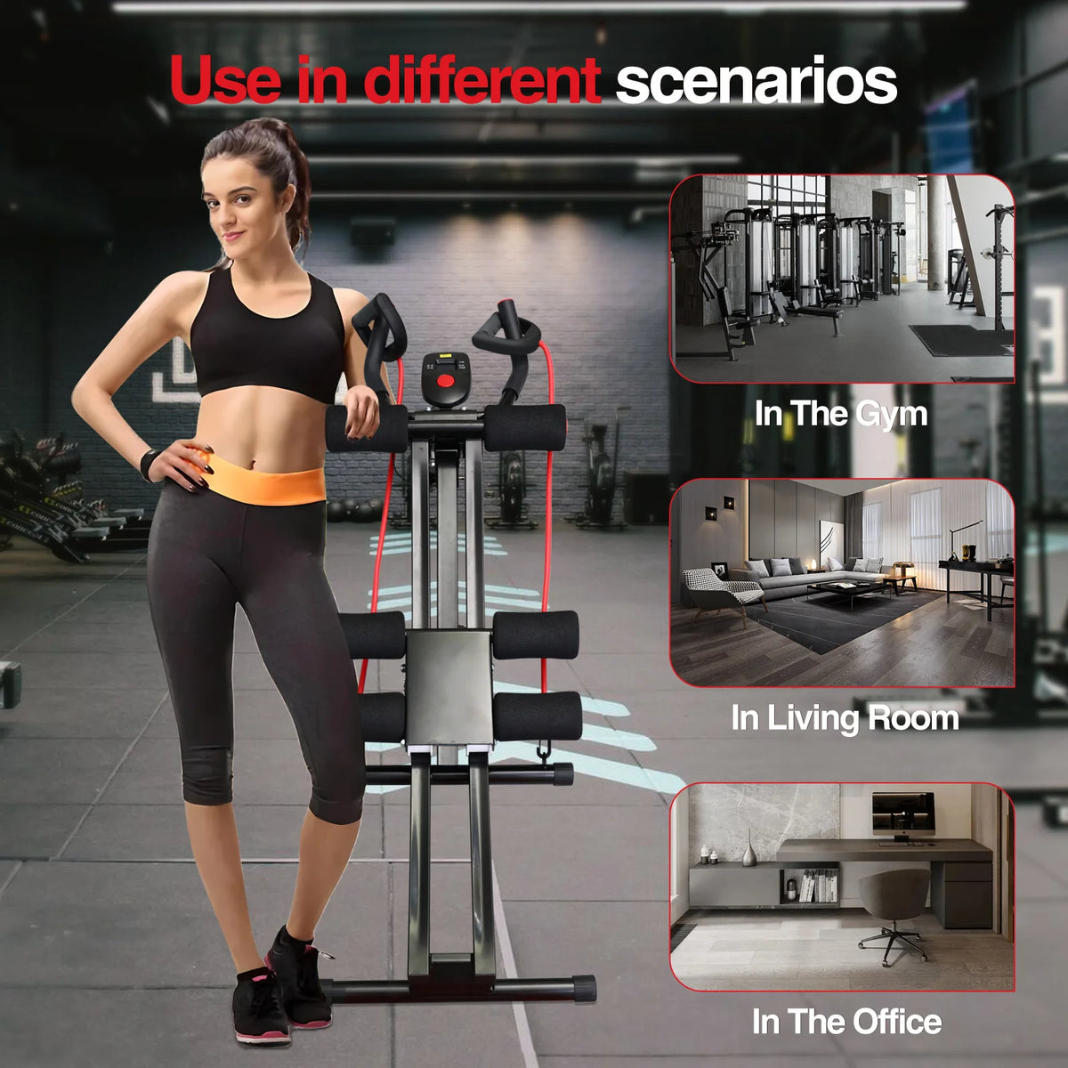 Adjustable Foldable Ab Machine With Resistance Bands And Lcd Display