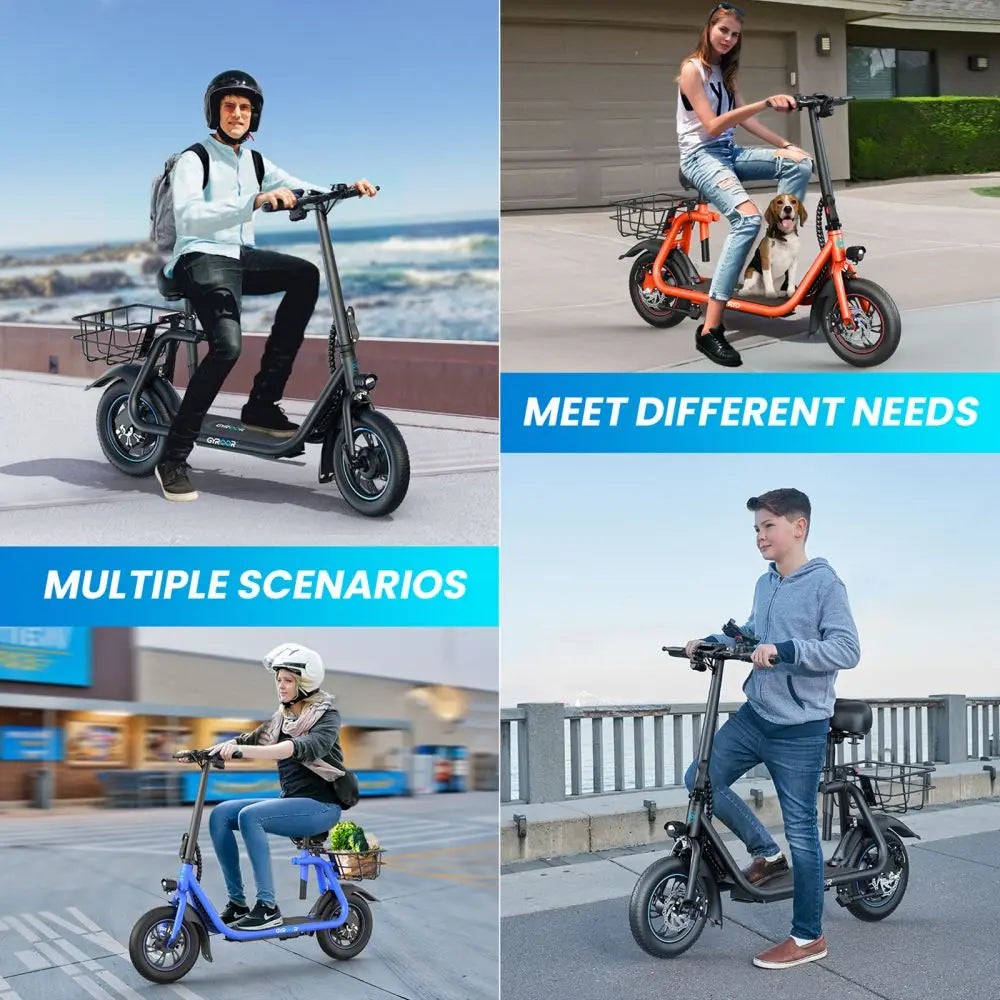 GYROSHOES Adult Electric Scooter With Seat Basket And Phone Holder