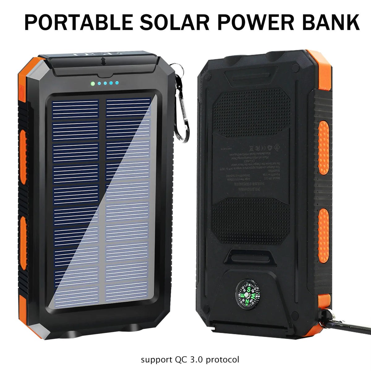 Waterproof Solar Charger Power Bank 20000mAh With Compass And Flashlight