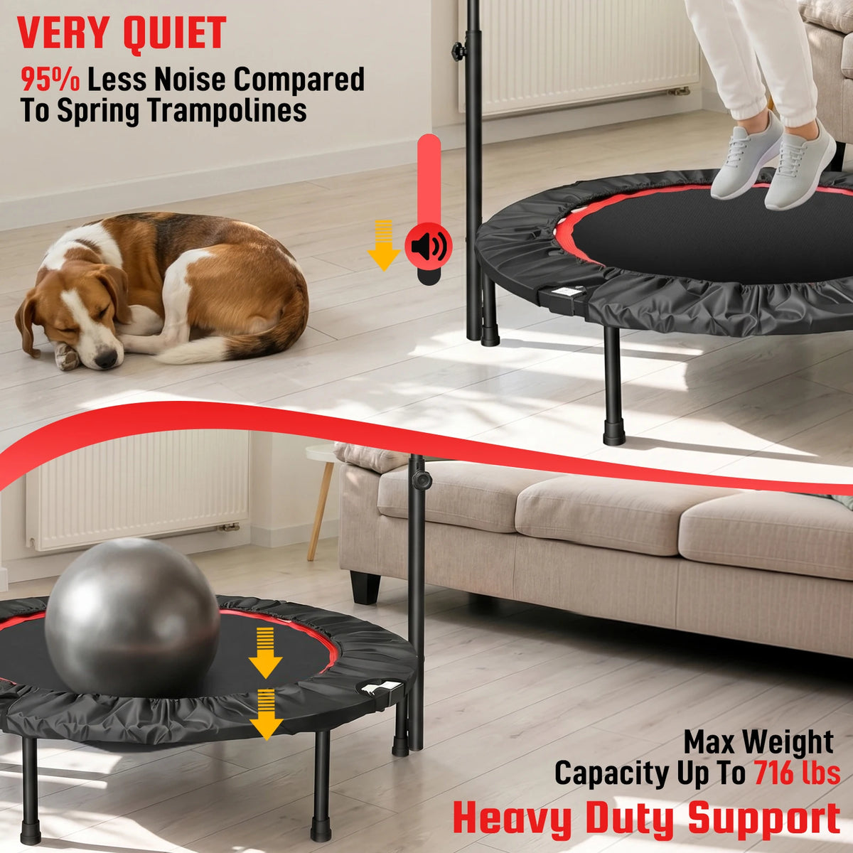 Folding Fitness Rebounder Trampoline With Handlebar For Adults And Kids