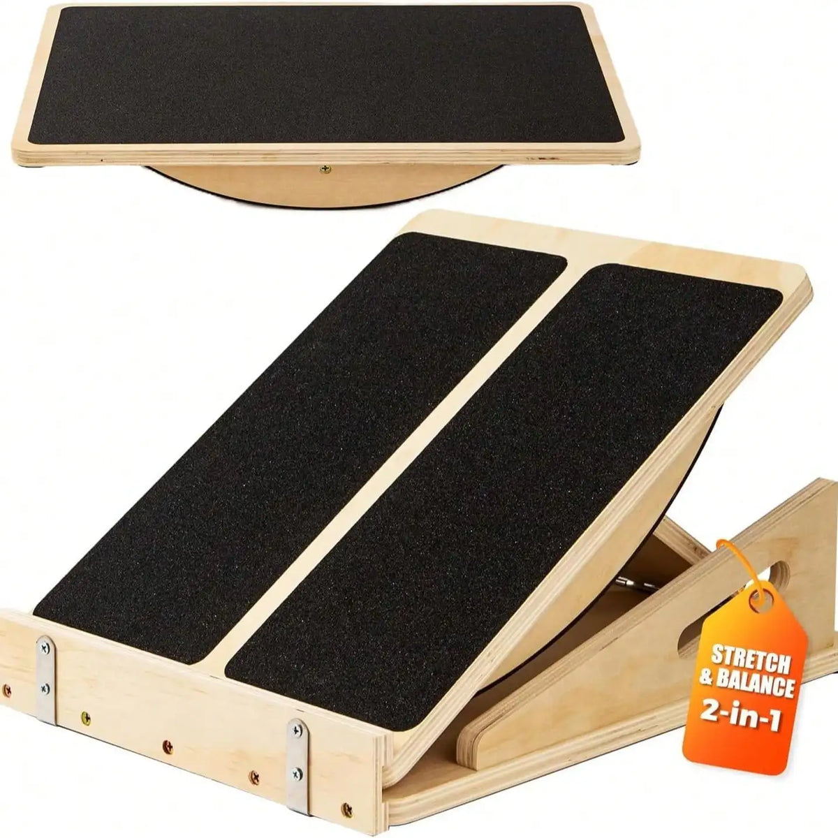 Adjustable Wooden Balance Board and Calf Stretcher for Strength Training