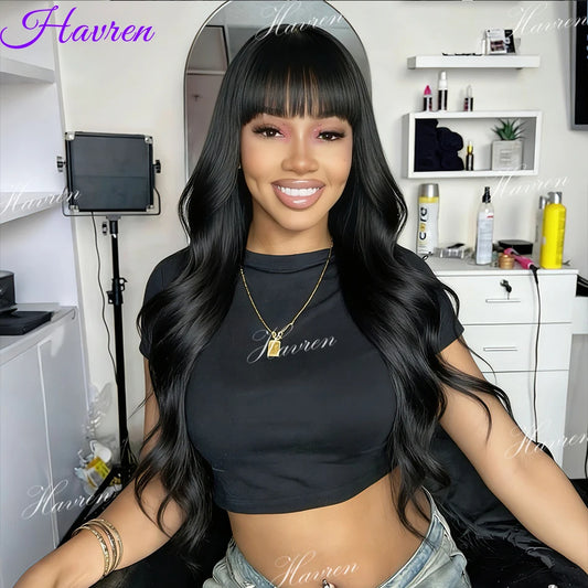 Havren Brazilian Body Wave Human Hair Lace Wig With Bangs