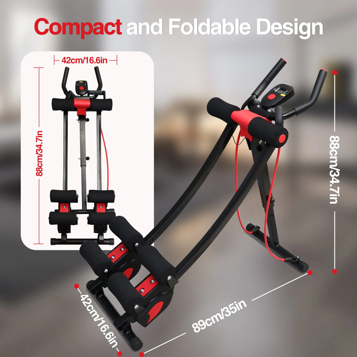 Adjustable Foldable Ab Machine With Resistance Bands And Lcd Display